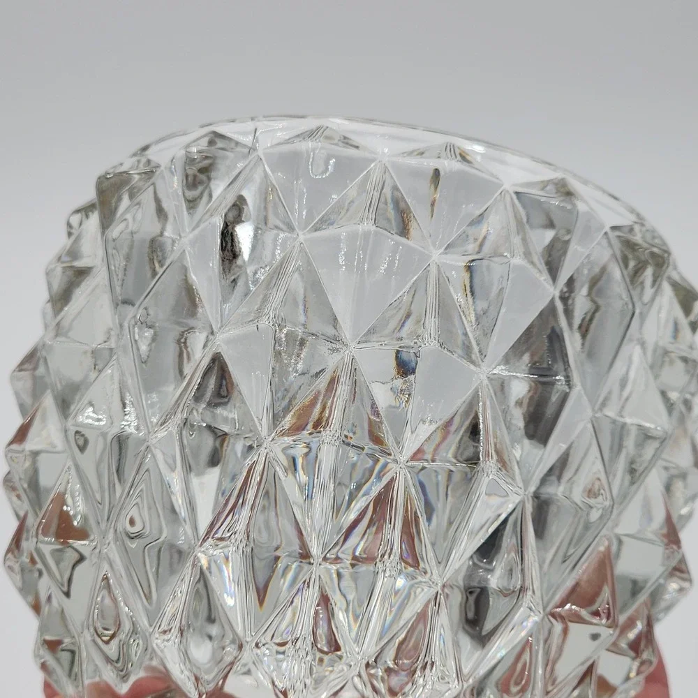 Vintage Clear Pressed Glass Diamond Pyramid Point Votive Ambient Candle Decor